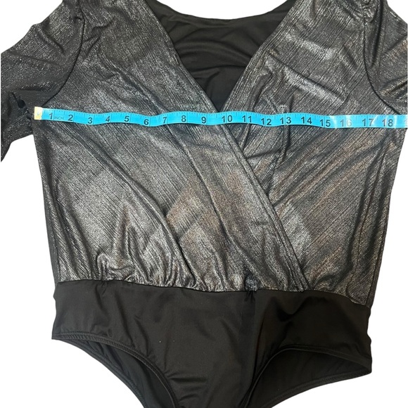 Good Luck Gem  Metallic Wrap Bodysuit with Unique Sleeve Detail – Size Medium - Picture 5 of 12
